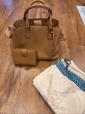 Tory Burch Cognac Satchel with Matching Wallet